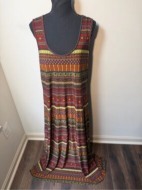 Freckles Women’s 1X Boho Tribal Print Sleeveless Maxi Dress Stretch Plus Size